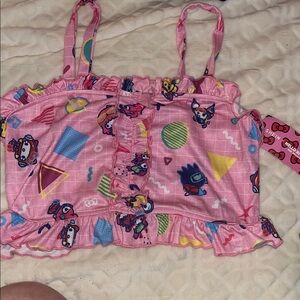 SHEIN Pink Graphic Hello Kitty Half  Top